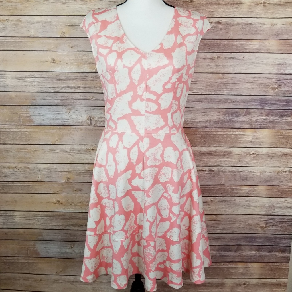 Bar Iii Dress Pink And White Flare Dress Large